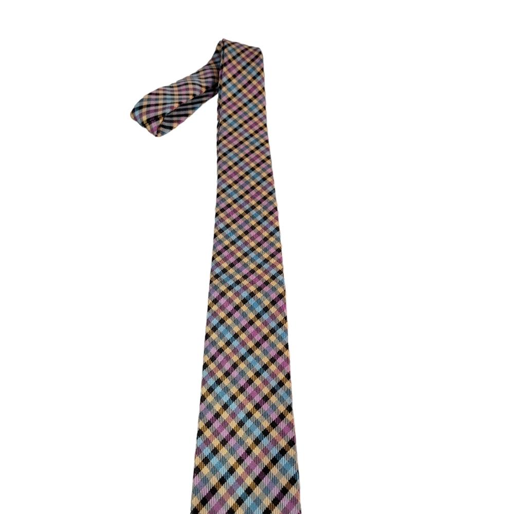 Bruno Piattelli Roma Slim Plaid Checkered Milti Colored Spring Vibes Men's Tie - Picture 5 of 13